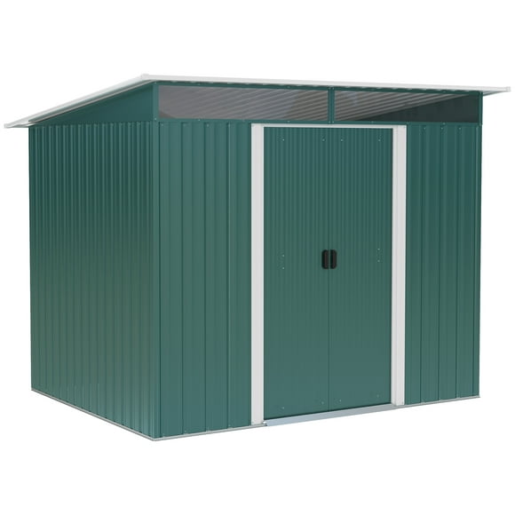 Outsunny 6' x 8.5' Garden Storage Shed, Metal Tool Storage House with PC Boards and Double Doors for Outdoor Patio Yard, Dark Green