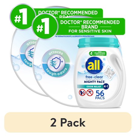 (2 pack) all Free Clear Mighty Pacs Odor Relief, 56 Count