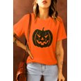 thumbnail image 1 of ABPHQTO Camiseta con estampado de purpurina y cara de calabaza de Halloween naranja para mujer, 1 of 5