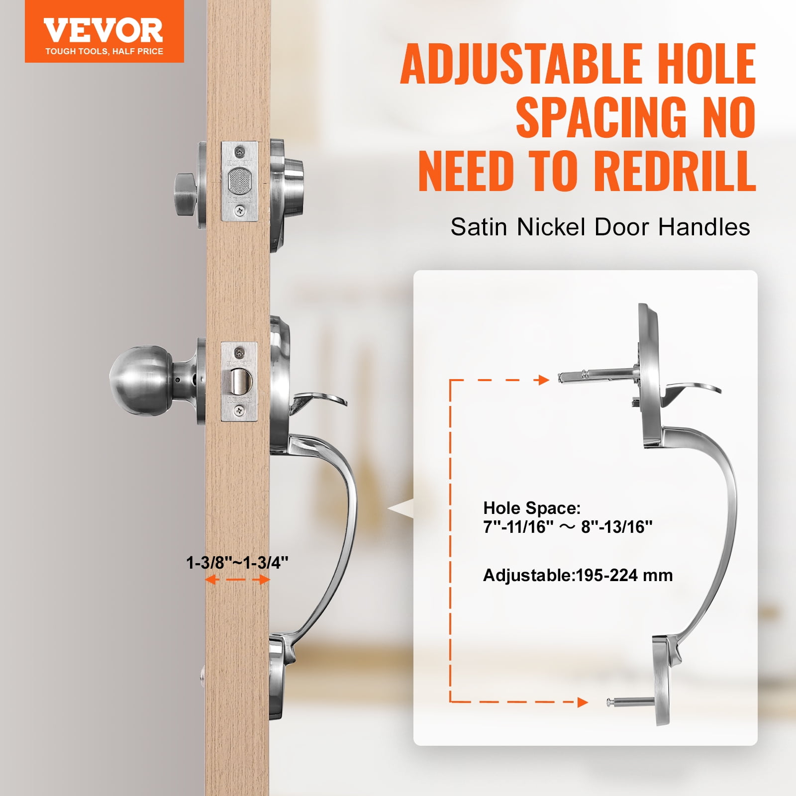 KFFKFF Front Door Handle and Deadbolt Set, Black Front Door Lock Set with Reversible Knob Handle, Modern Front Door Hardware, Single Cylinder Front Door Entry Lock, Silver