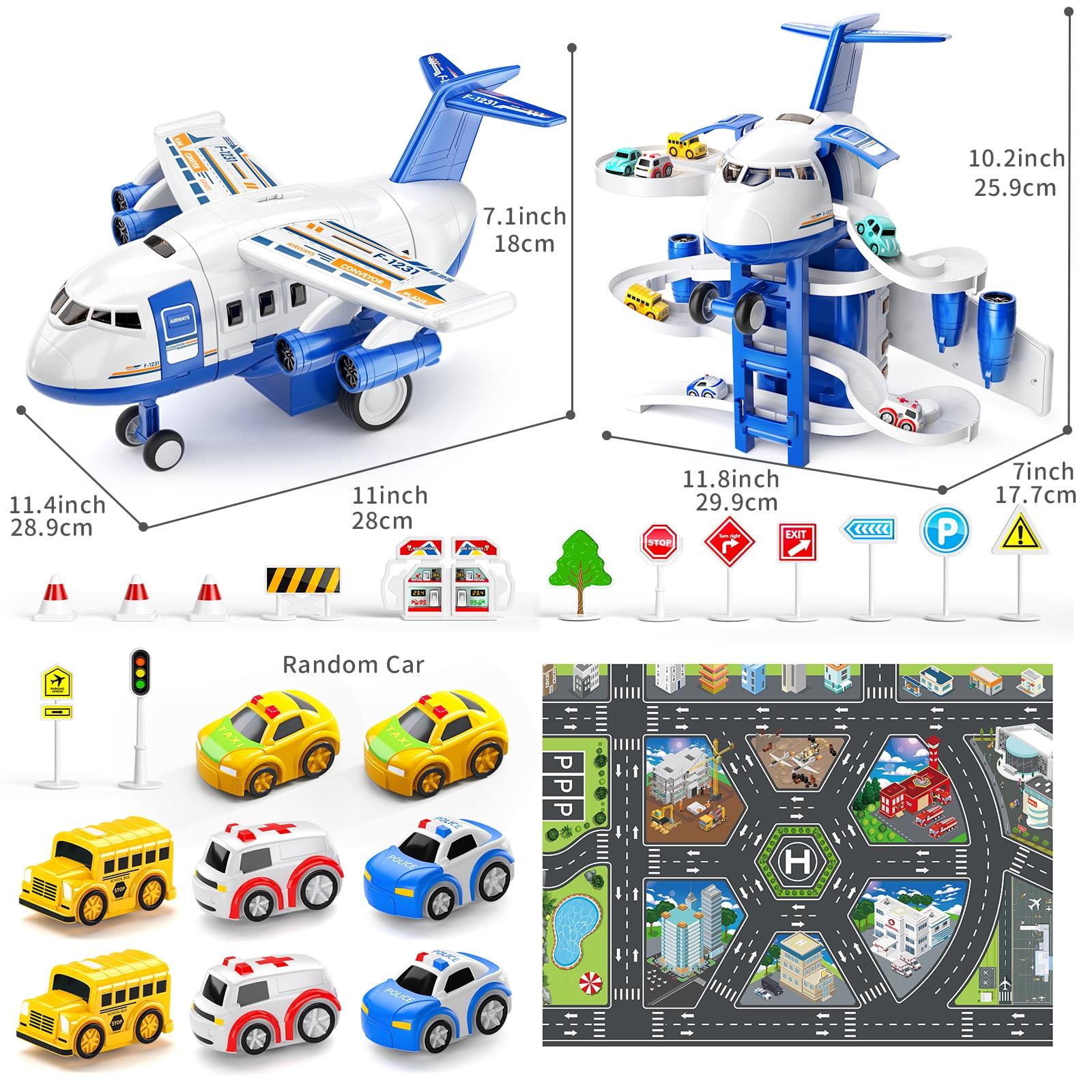 Lucky Doug Airplane Toys for Boys Ages 3-6 Years Old, Toddlers Boys Plane Toys with Track, 8 Mini Cars, Light Sound, Boys Toys Gifts for Ages 3 4 5 6