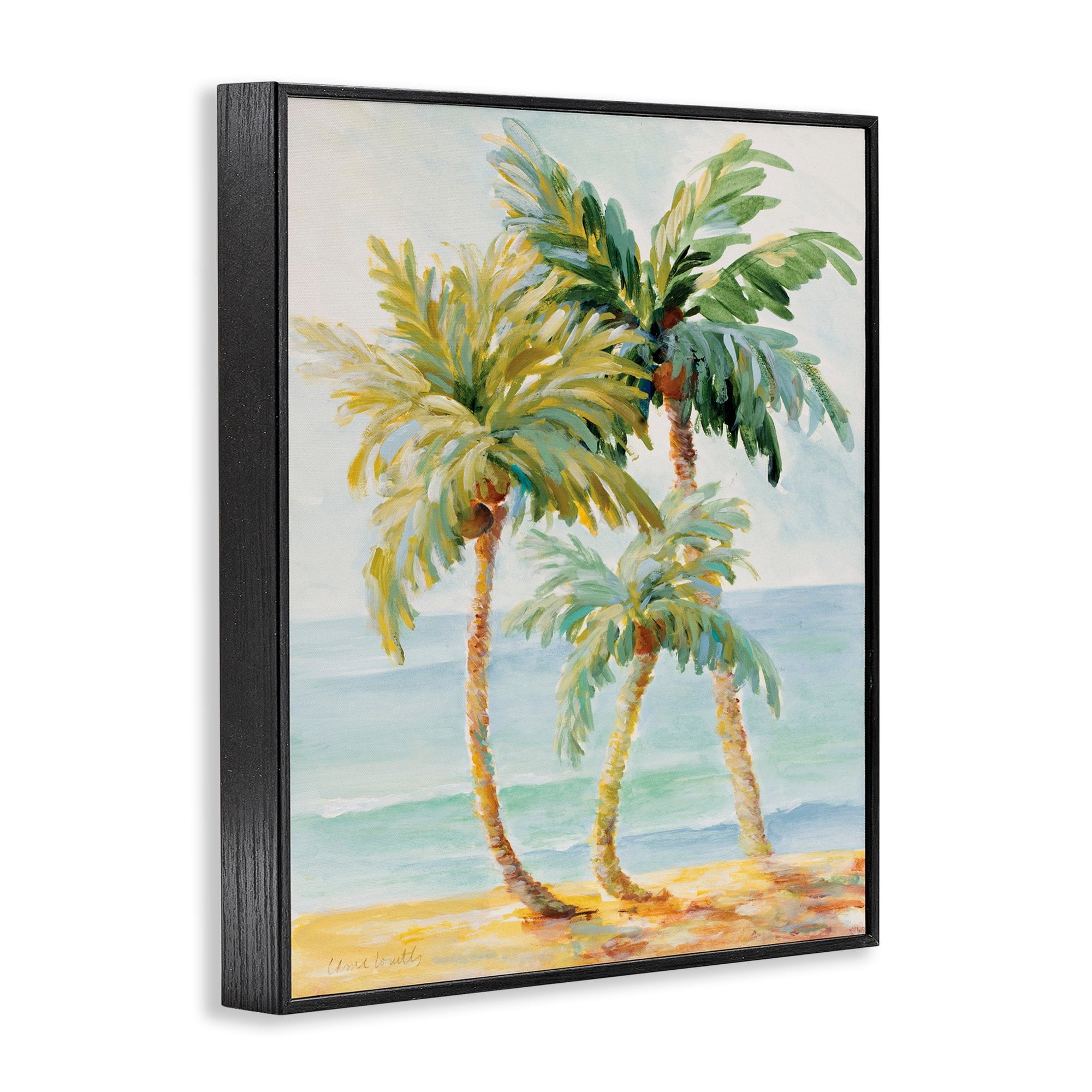 Tropical Palm Trees on Coastal Beach Sand 16 in x 20 in Framed Painting Art Prints, by Stupell Home Décor