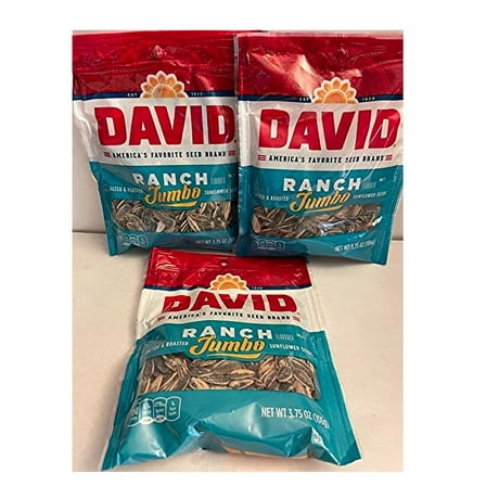 (3) 3.75 oz bags of David Jumbo Ranch Salted & Roasted Sunflower Seeds