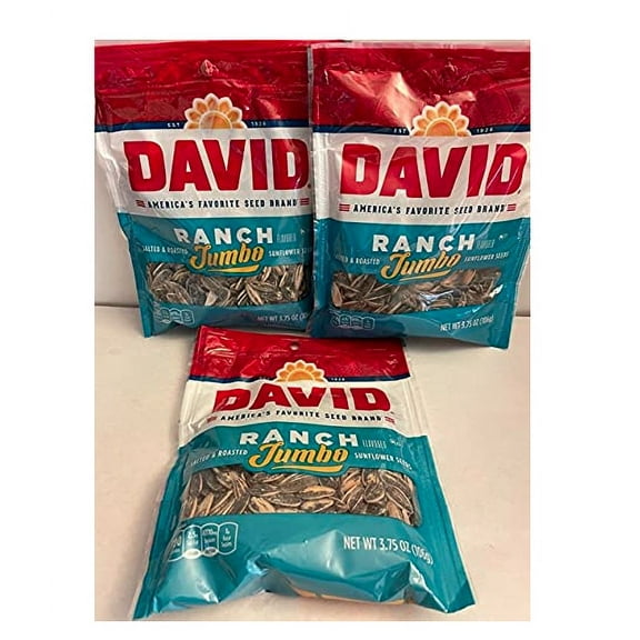 (3) 3.75 oz bags of David Jumbo Ranch Salted & Roasted Sunflower Seeds