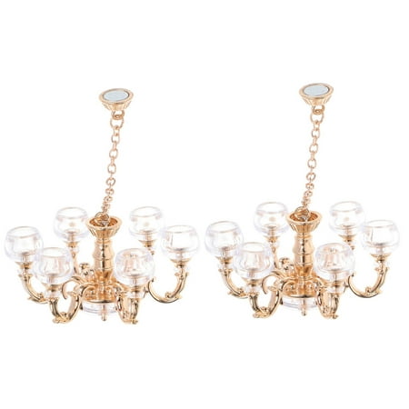 

2 Pcs Dollhouse Chandelier Furniture Mini Chandelier Kids Toy Dollhouse LED Chandelier Tiny Hanging Light