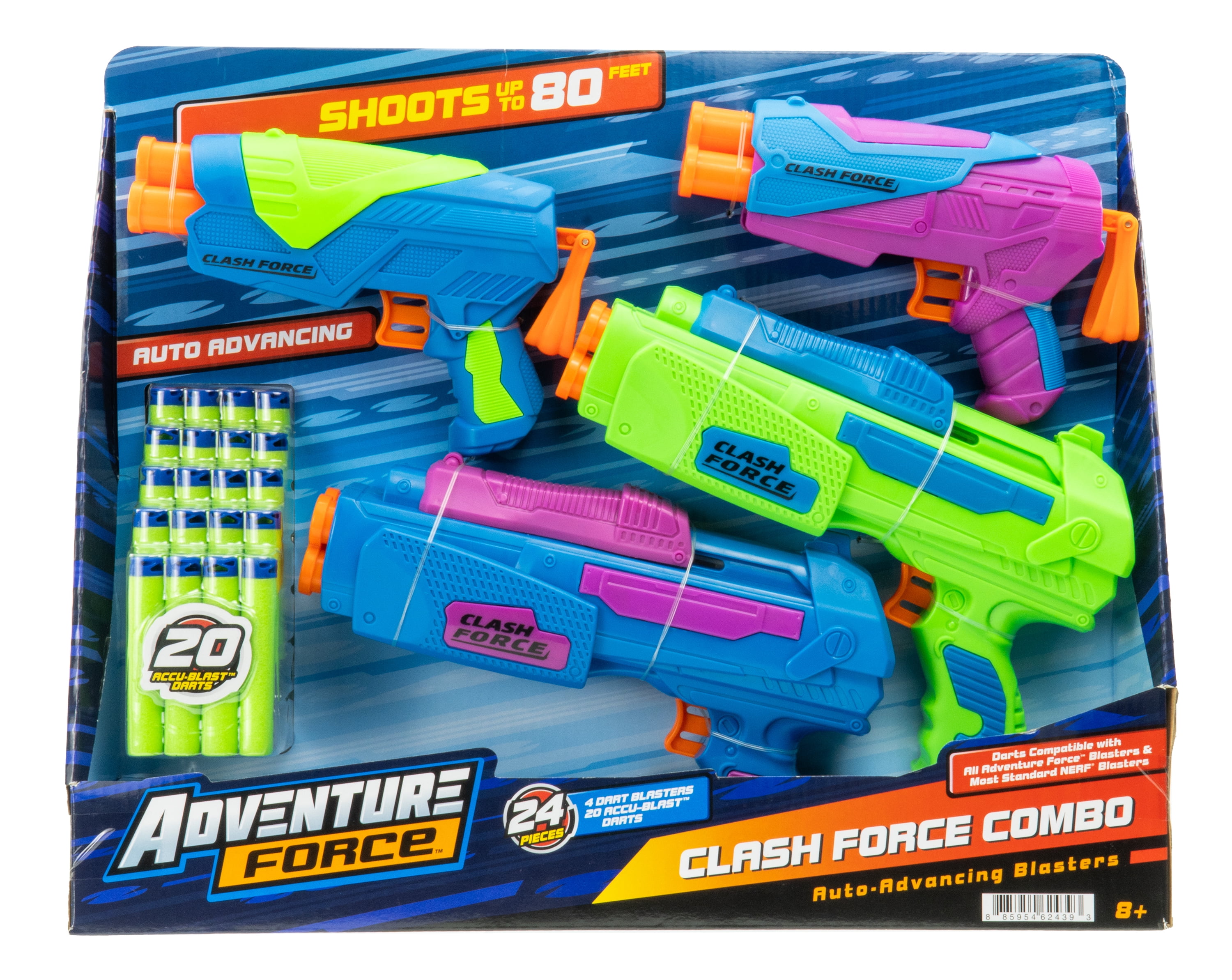 Adventure Force Clash Force Combo Foam Dart Blaster Set, Auto-Advancing Barrels, 4 Blasters with 20 Accu-Blast Darts, Compat with Most Standard Nerf and XShot Blasters, Ages 8+