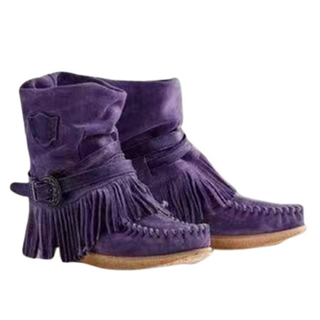 

Women Suede Boots with Tassel Luxury Vintage Matte Shoes Non Slip Shoes Fashionable Purple 39