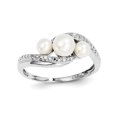 thumbnail image 1 of Sterling Silver Diamond and FW Cultured Pearl Ring (2mm) - Size 8, 1 of 2