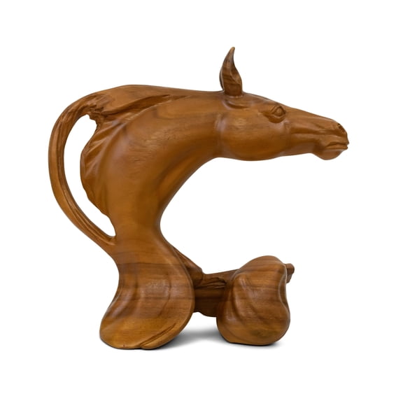 Wooden Solid Hand Carved Horse Head Abstract Sculpture Art Statue Handcrafted Handmade Decorative Home Decor Accent Wood Decoration