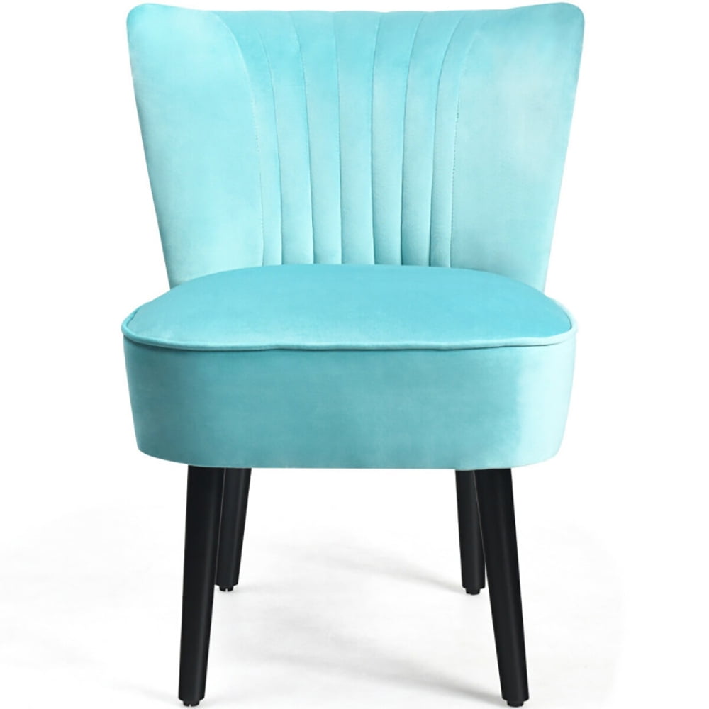 Finihen Upholstered Modern Armless Club Chairs, Set of 2 Upholstered Modern Leisure Club Chairs with Solid Wood Legs, Leisure Chairs Slipper Chairs for Living Room Bedroom, Turquoise