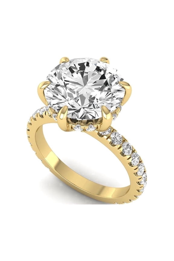 4 Ct Lab Grown Diamond Engagement Ring for Women, IGI Certified F Color VVS2 Clarity Round Cut Hidden Halo 14K Yellow Gold Wedding Ring 7 US