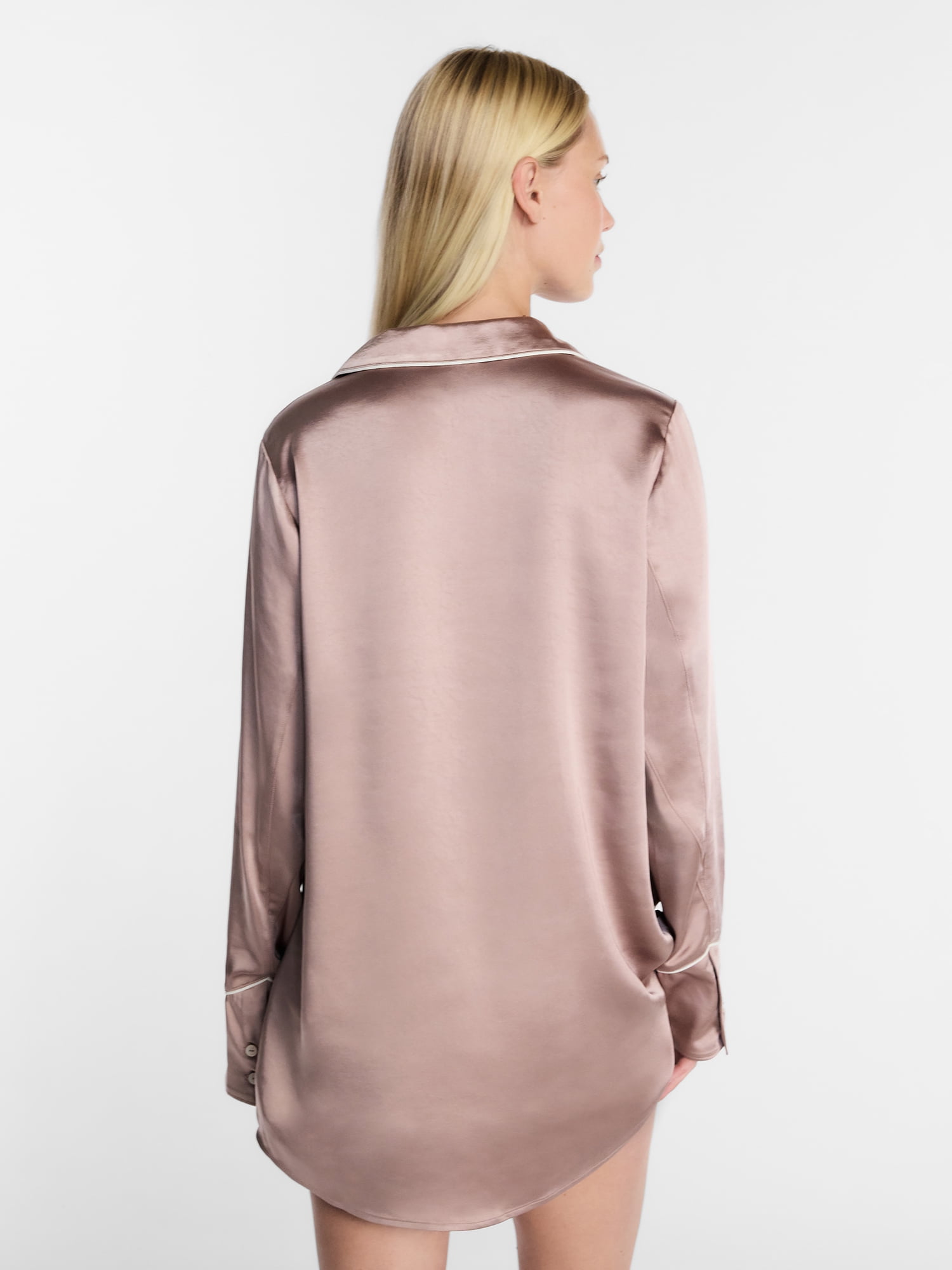 Kacey Lee Women's Satin Sleep Shirt with Long Sleeves, Size XS-XXL