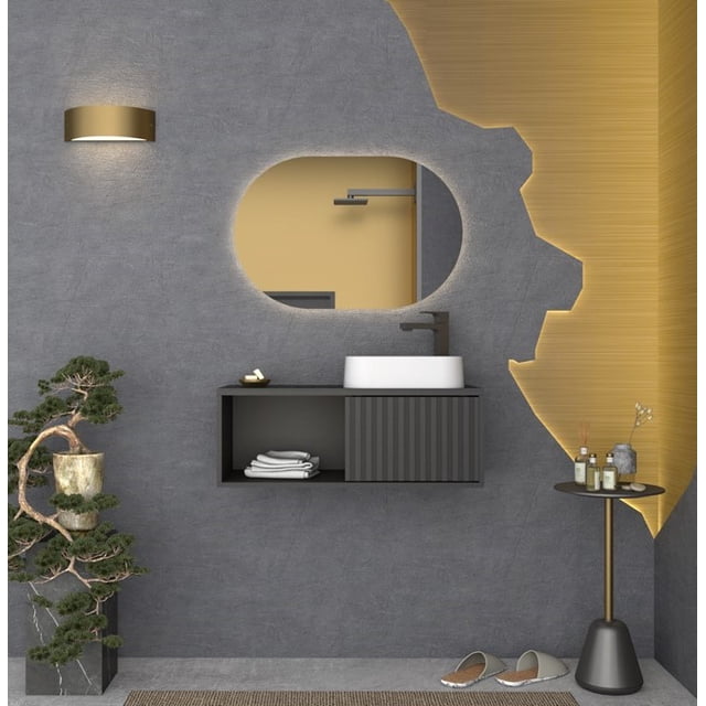 Mueble de Baño Premium: Gabinete Negro Mate + Lavabo Cerámico Moderno 102495
