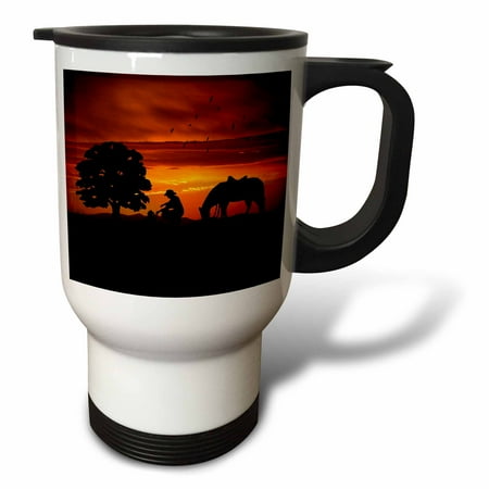 

Cowboy Campfire with Horse on a Hill at Sunset has a Western feel. 14oz Stainless Steel Travel Mug tm-173217-1
