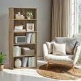 thumbnail image 3 of LEDREM 5-Tier Adjustable Bookcase, Open Bookshelf, Storage Shelf Organizer, 22lb Capacity per Shelf, for Home, Office Camel Brown, 3 of 6