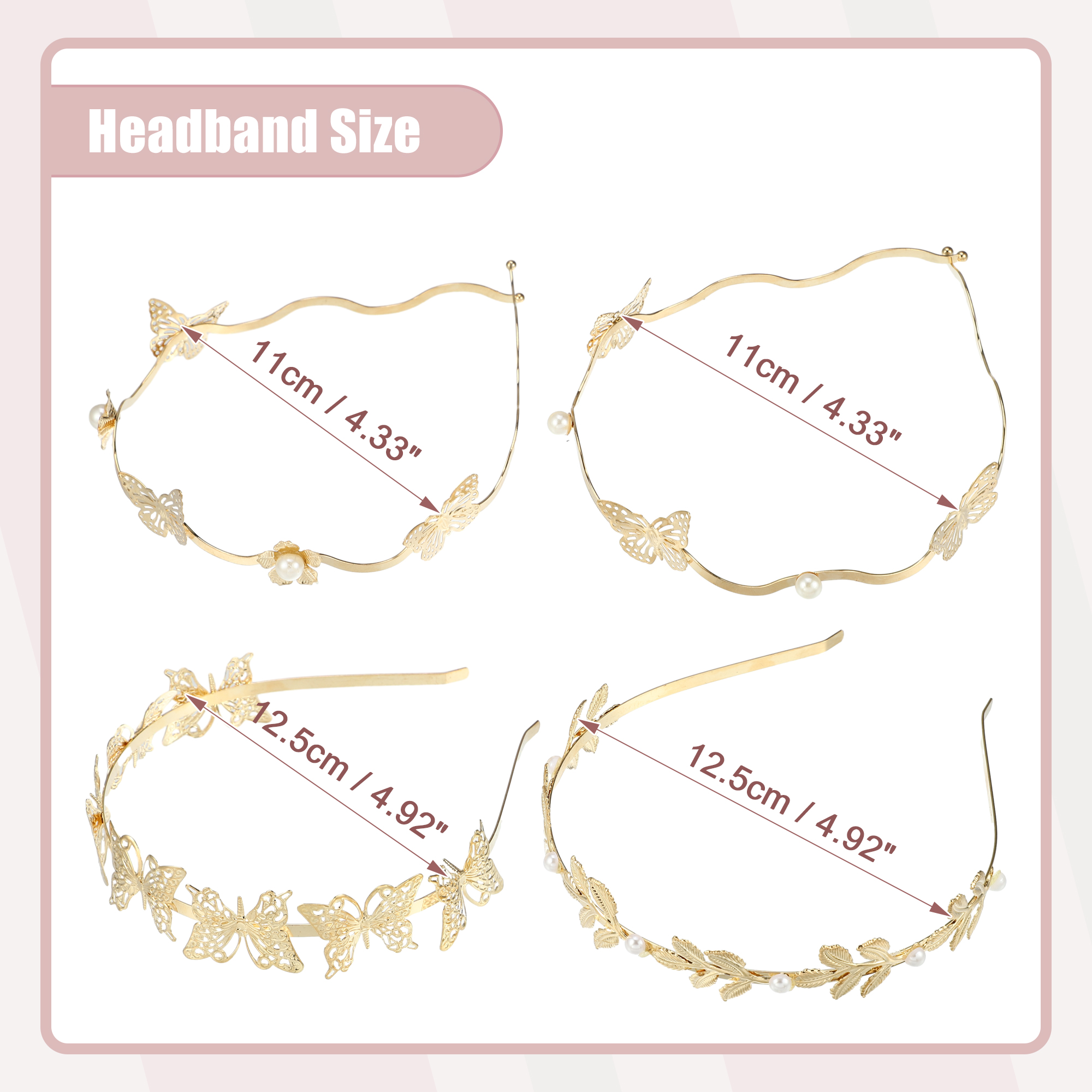 4 Pcs Alloy Metal Leaf Butterfly Shape Headbands Hair 