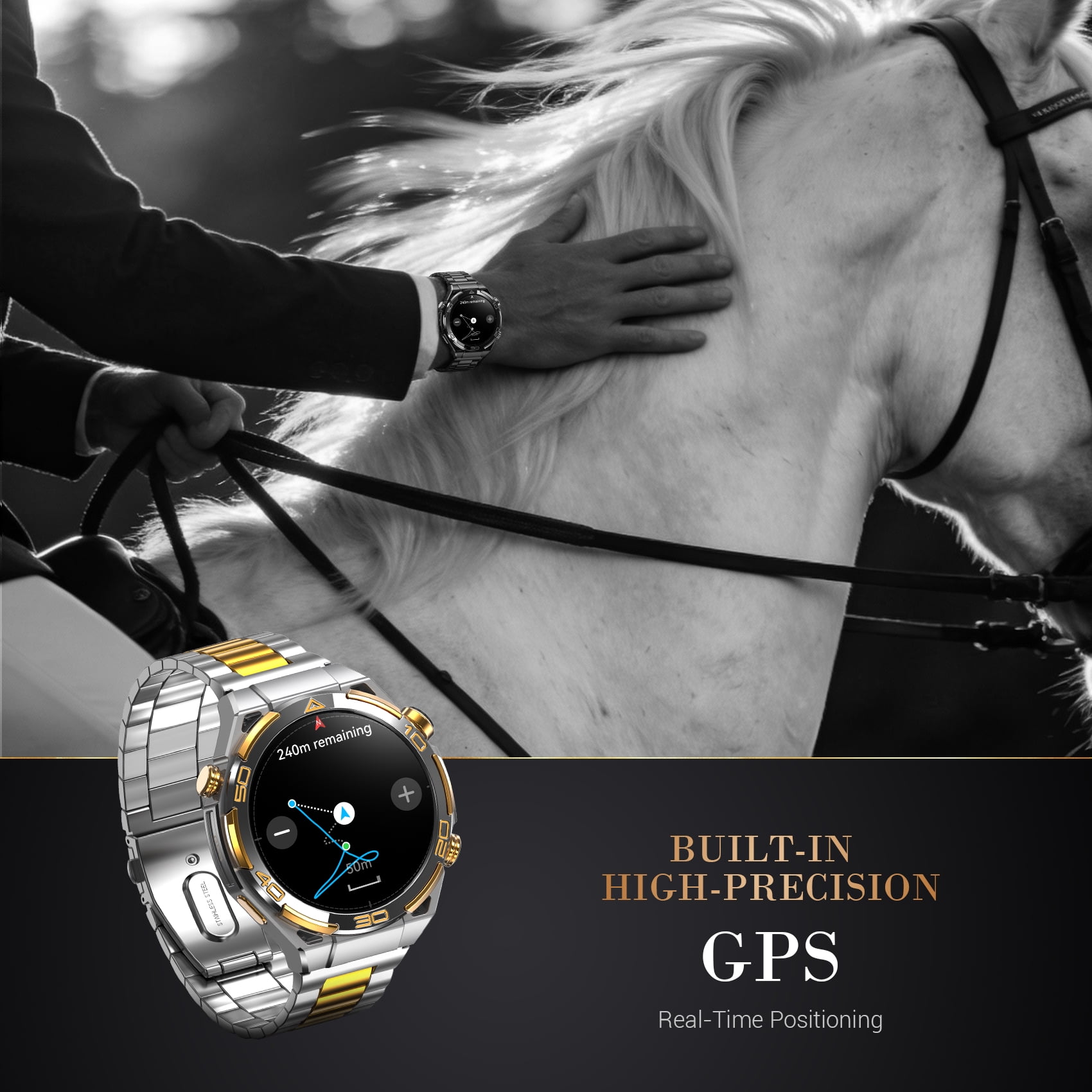 Blackview AMOLED GPS Smart Watch for Men, 1.43" HD Display Bluetooth Calling Smartwatch with Steel Band, Compass, Flashlight, 900mAh Battery, Outdoor Fitness Watch for Android iPhone (Silver)