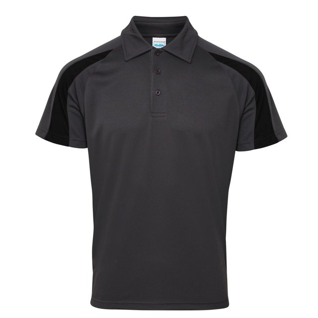 AWDis Just Cool - Polo transpirable de manga corta con franjasen contraste Hombre caballero - Verano/Deporte (Carbón/negro)