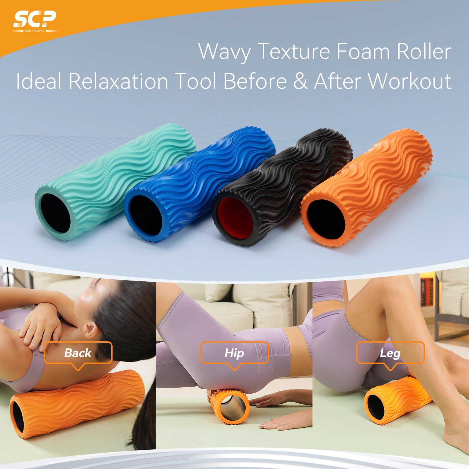 Foam Roller - Massage For & Stretching Wide Wave Textured Deep Pilates Yoga  Athletics Fitness Exercise Whole Body