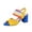 Yellow, variant on Women's Block Heel Slingback Sandals, Rainbow Stripe Slip On Pumps, Color Block Chunky Heel Wedding Party Dress Sandals Blue