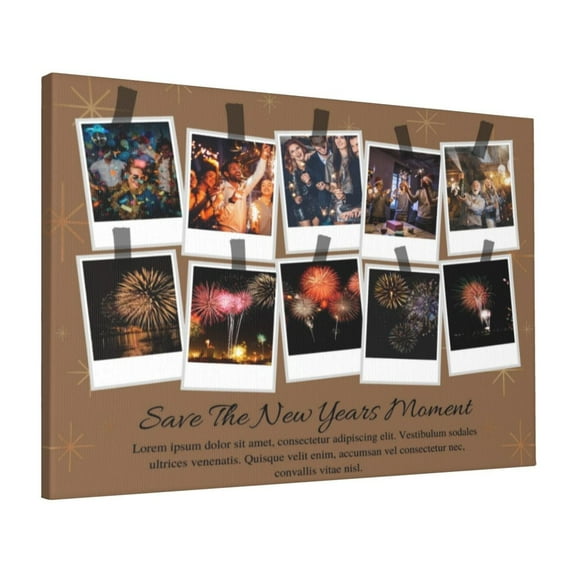 Custom Canvas Prints Brown Geometric New Years Moment Personalized Photo Image Collage DIY Framed Kit Wall Art Picture Room Decor 16x20 inch