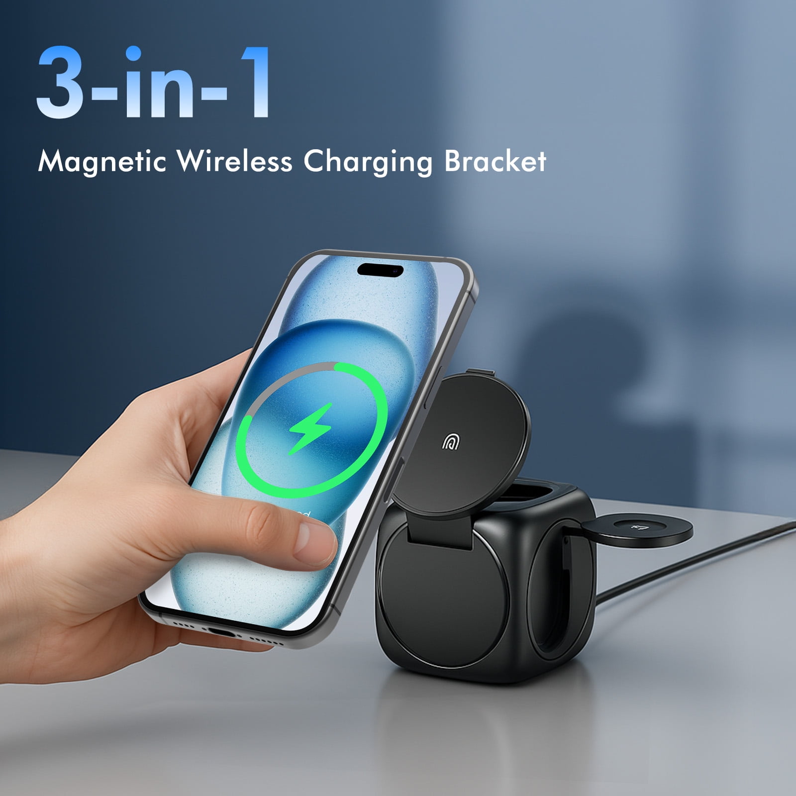 Charging station for iPhone Airpods iWatch,3 in 1 wireless charger, Portable and foldable Charging cube Compatible with Apple 12 and above series