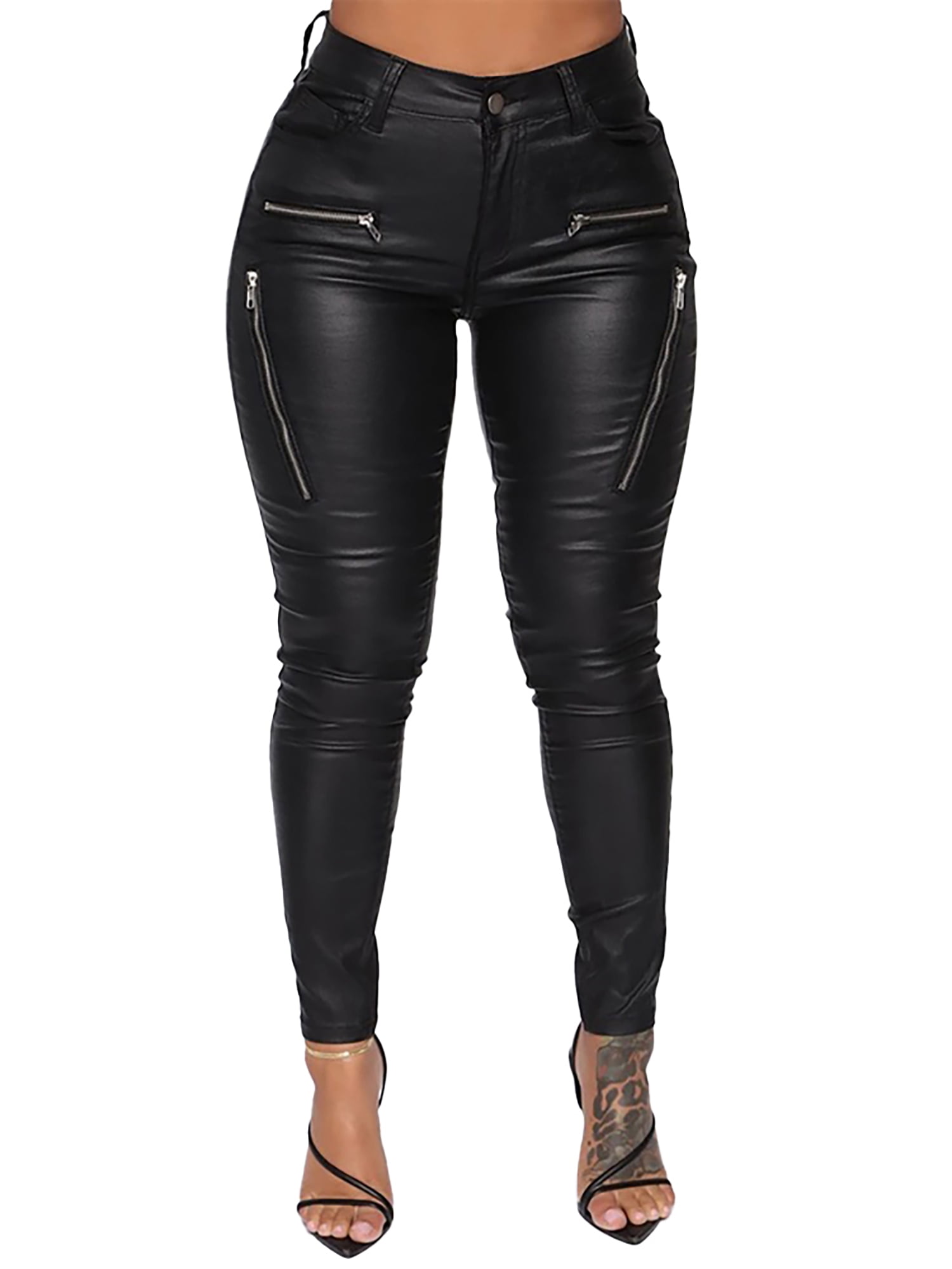 Leather Look Leggings With Pockets