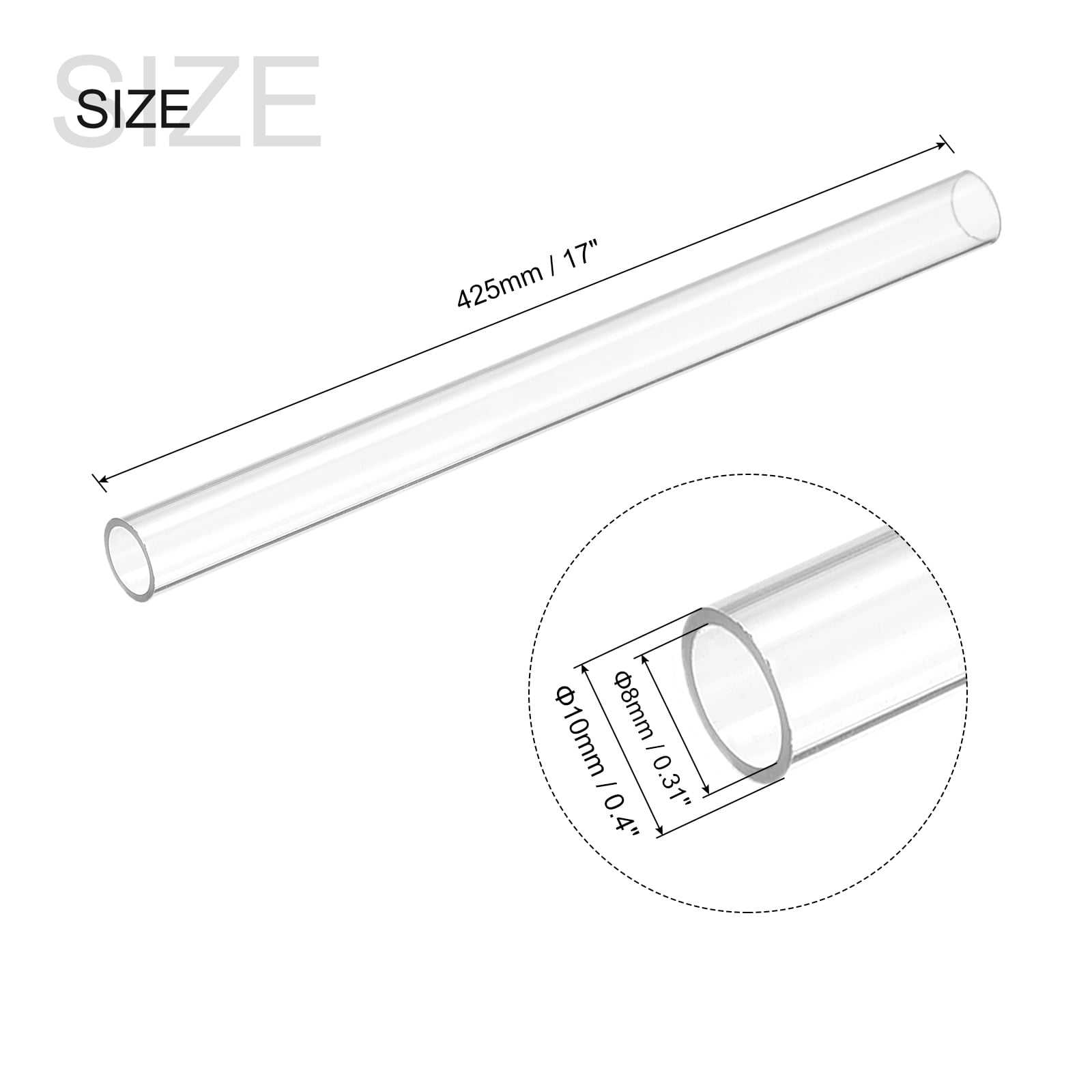 Tube Rigide Transparent Rond en Plastique avec Bouchons en Caoutchouc Noir, Tuyau d'Eau en Polycarbonate, 305mm, 40mmx42mm, 2 Ensembles