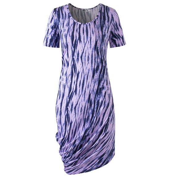 Doublju Women's Short Sleeve On Side Draped Dress