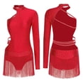 thumbnail image 3 of iiniim Women's Latin Dance Dress Single Long Sleeve Backless Rhinestone Fringe Ballroom Party Red XL, 3 of 6