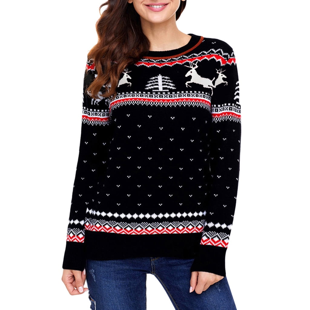 BESTSPR Womens Ugly Christmas Sweater Holiday Reindeer Crew Neck