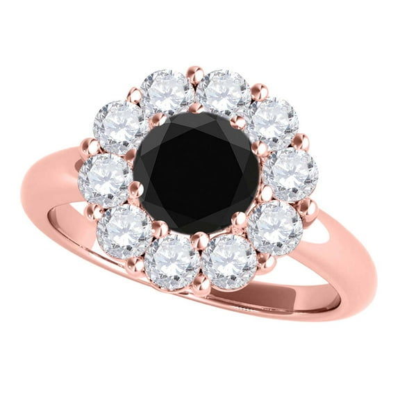 Mauli Jewels 2.00 Carat Black And Halo Diamond Engagement Ring 4 Prong-Setting 10K Rose, White & Yellow Gold ( Diamond Color I-J & Clarity I2-I3 ) for women