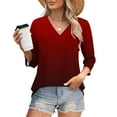 thumbnail image 2 of Olyvenn 3/4 Sleeve Tee Shirts for Women Loose Fit V Neck Gradient Shirts Oversized Casual Loose Fit Cute Tops Workout Blouse Dark Blue XL, 2 of 7