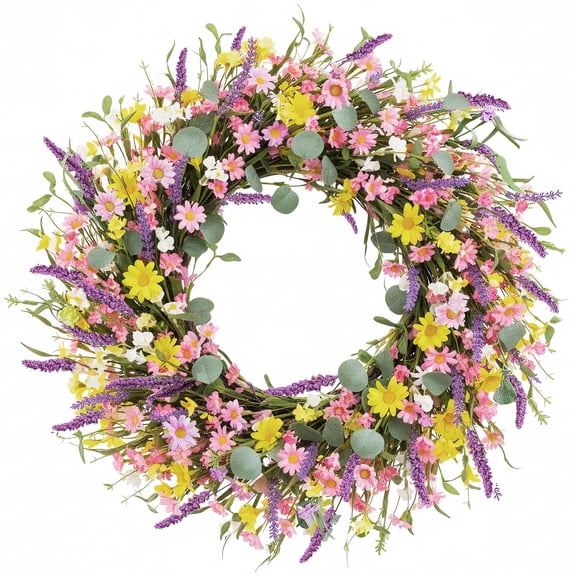 Lumikrypt 22 Inch Yellow Daisy Spring & Summer Wreath - Rustic Artificial Wildflower Decor for Front Door, Wall & Window Decor
