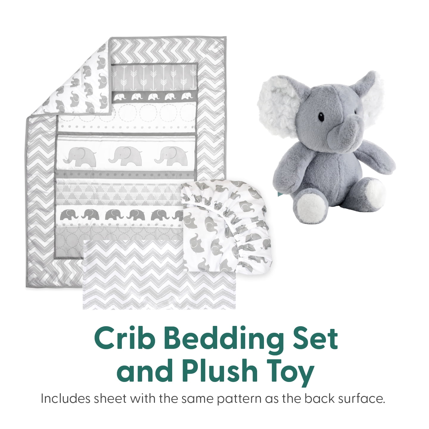 The Peanutshell Fairytale Forest Baby Crib Bedding Set and Stuffie Plush Toy, 4-Piece Set