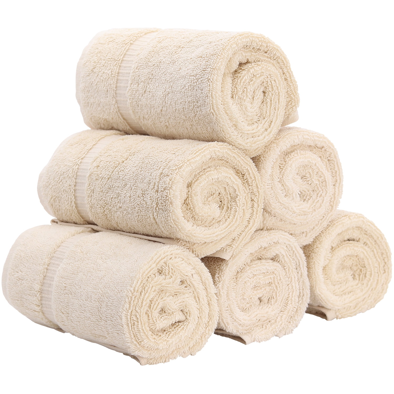 Luxury Hotel & Spa Towel Turkish Cotton Hand Towels - Beige - Dobby Border - Set of 6