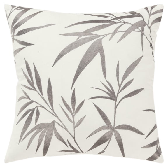 Rizzy Home Ivory/Gray 18"X18" BoTanical EmbroideRed Poly Filled Throw Pillow