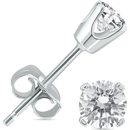 14k White Gold Round Plated 1 Carat Solitaire Created Diamond Stud Earrings by Paris Jewelry