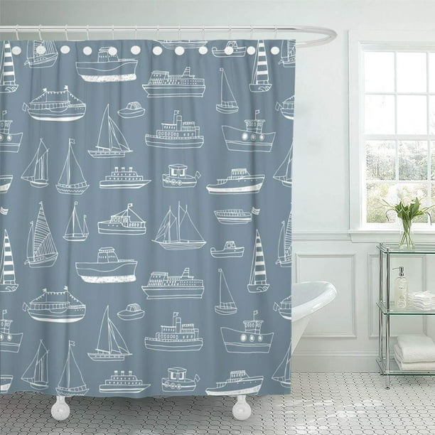 Suttom Art Water Transport Line Vector, Boy Shower Curtains