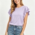 thumbnail image 4 of Admvng Womens Scoop Neck Casual Tops Ruffle Short Sleeve Summer Loose Fit Blouses, 4 of 7