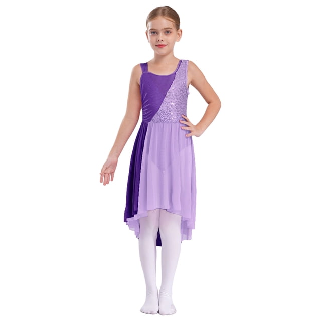 Riismen Robe de Danse Ballet Sans Manches à Sequins pour Filles, Robe Justaucorps de Gymnastique, Performance de Patinage, Lavande 8