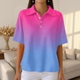 thumbnail image 5 of Women's Waffle Knit Polo Shirt Collared Short Sleeve Button Down Gradient Shirts Soft Breathable Lightweight Casual Summer Tee, S, C06 Blue, 5 of 8