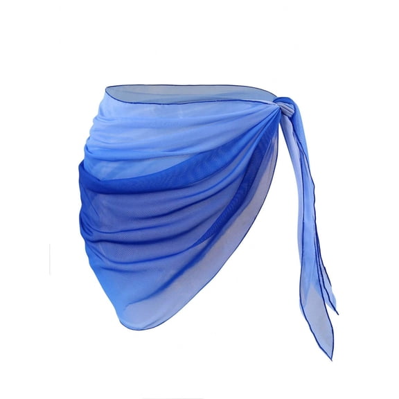 Beach Cover Up Skirt Sheer Mesh Wrap Around Sarong for Summer Seaside Blue One Size