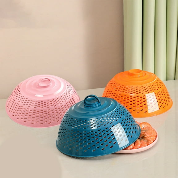 Plastic Mesh Food Cover for Plates, Bowls, and Vegetables – 9.8" Dome Tent Design, Reusable, Washable, for Indoor/Outdoor Dining and Picnic, Orange/Blue/Pink