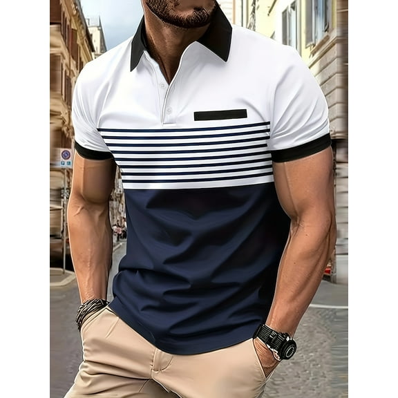 DCDany Men's Golf Polo Shirts Short Sleeve Striped Performance Moisture Golf Shirts