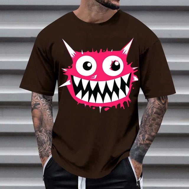 Blusas y camisas de manga corta con cuello redondo para hombre, blusas casuales de verano a la moda con cuello redondo y estampado para hombre.