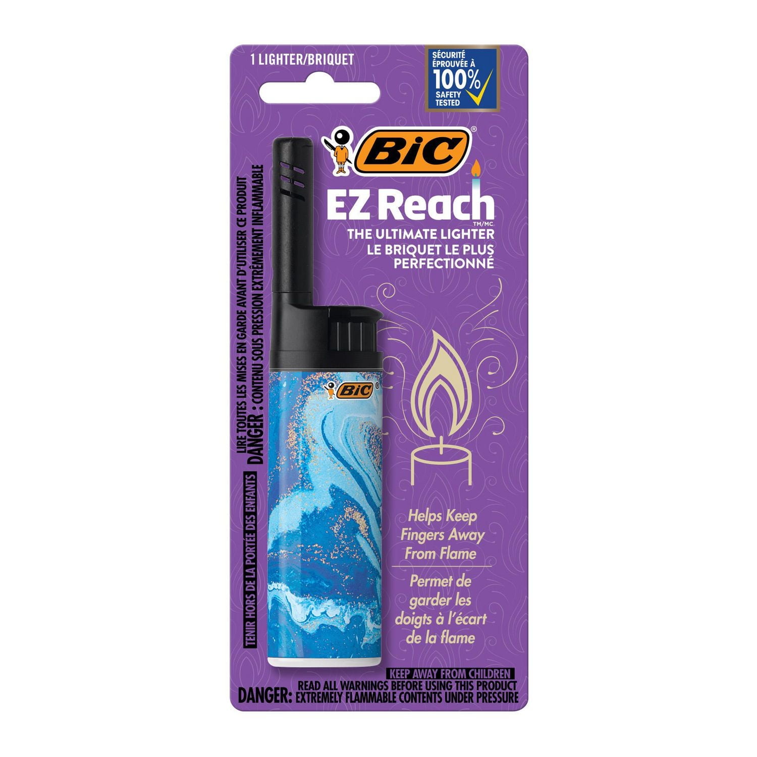 BIC EZ Reach Lighters, The Ultimate Lighter with Extended Wand (1.45-inch), Assorted Colours, 1-Count