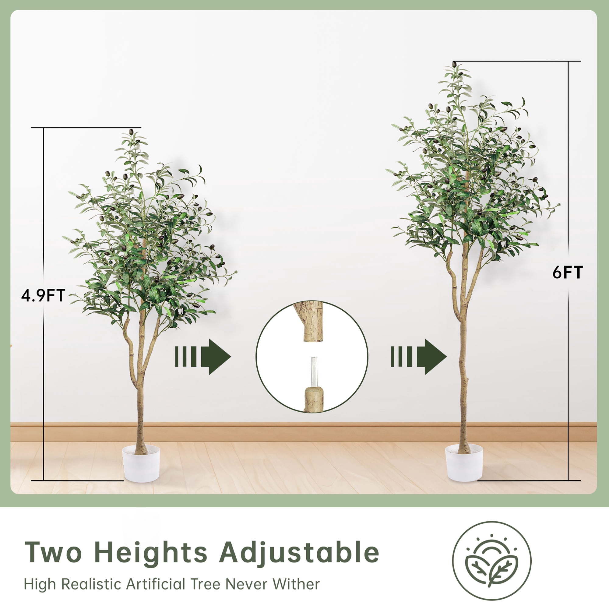 GPED Artificial Olive Trees, 6FT Fake Olive Trees for Indoor, Faux Olive Silk Tree with Lifelike Fruits, Large Olive Plants with White Planter for Home Decor and Housewarming Gift, 1 Pack