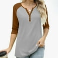 thumbnail image 5 of gakvbuo 3/4 Sleeve Tops Henley Shirts for Women's Tops Dressy Casual Color Block Pullover Tunic Top Blouses Button Up V-Neck Button-Down Shirts Trendy Business Work Blouses Outfit Basic Tees, 5 of 9