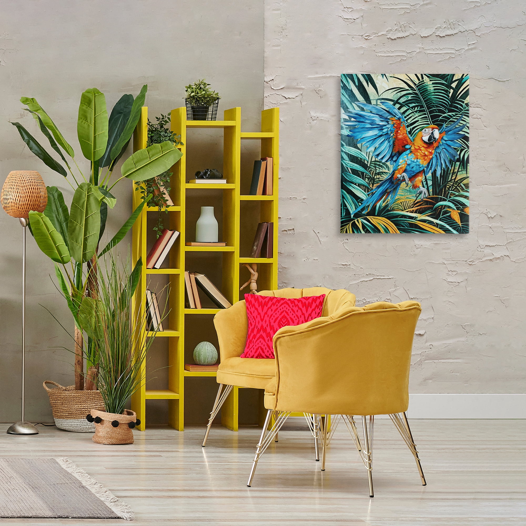 Stupell Industries Macaw in Flight Animals Painting Wrapped Canvas Art Print Wall Art, 24 x 30